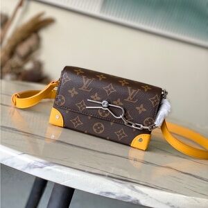 Women's Louis Vuitton Monogram Brown & Yellow Lock Detail Crossbody Bag